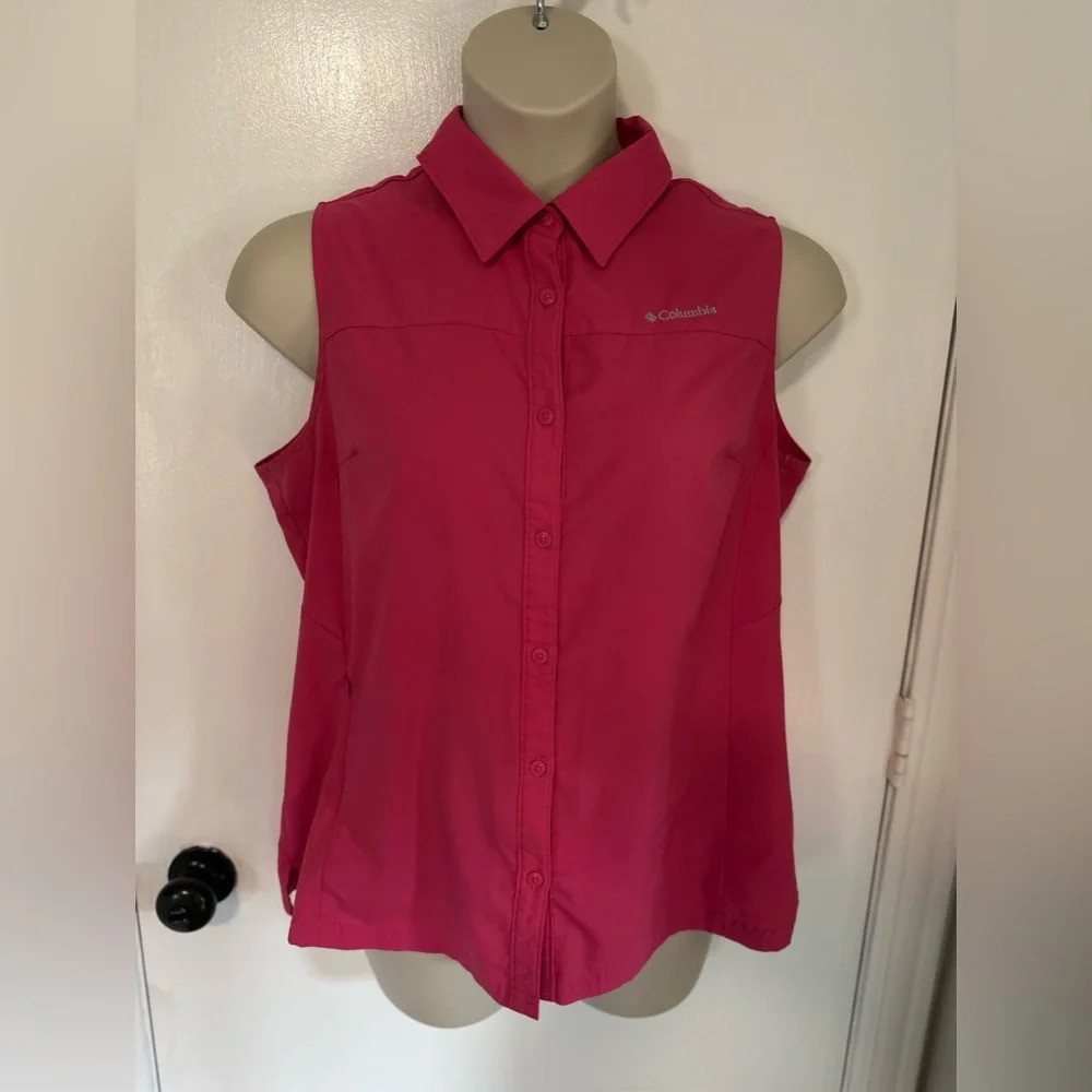 Columbia Omni Shade Tamiami button Up Shirt Vented FL7277 Pink Womens XL #1284